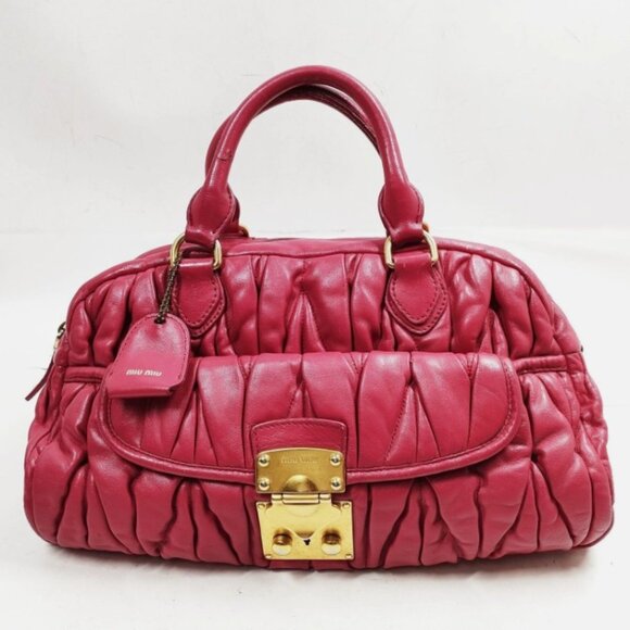Miu Miu Rubino Matelassé Lux Leather Bauletto Bowler Bag - Picture 1 of 9